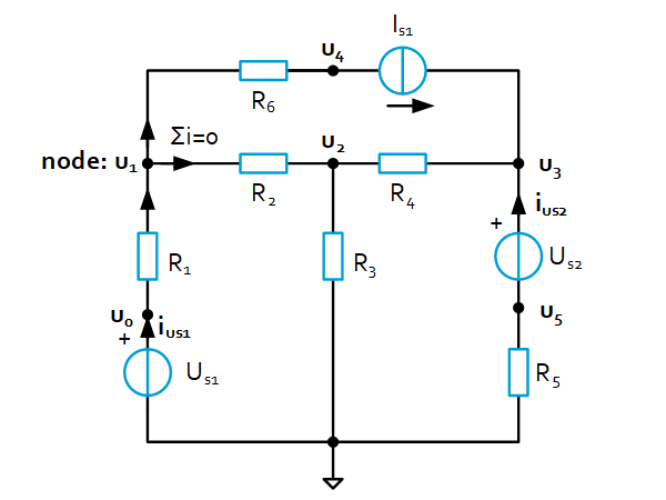 Circuit with voltage- and current sources